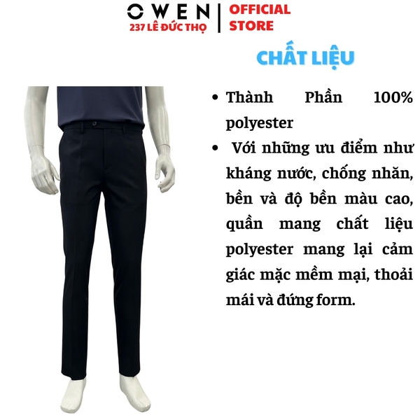 Quần tây Nam Owen QRT257149 màu đen dáng suông regular fit cạp tăng đơ chất liệu polyester
