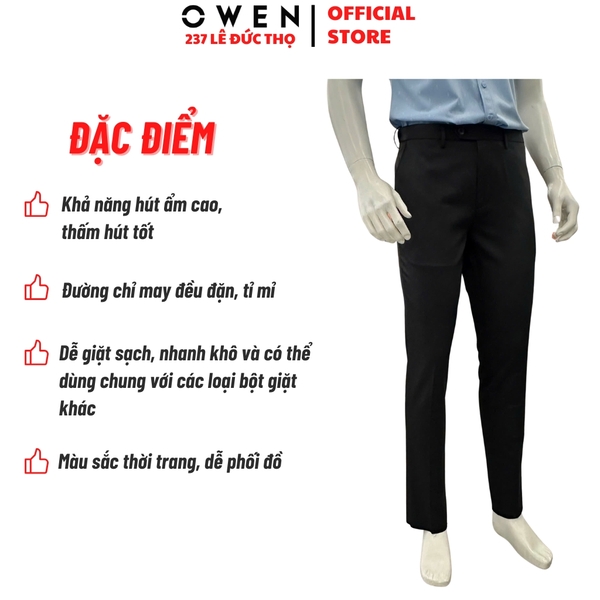 Quần Tây Nam Owen QRT263046 màu đen dáng suông regular fit cạp tăng đơ chất liệu nano