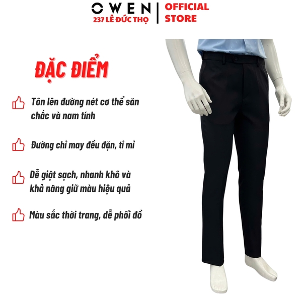 Quần Tây Nam Owen QRT263048 màu đen dáng suông regular fit cạp tăng đơ chất liệu nano