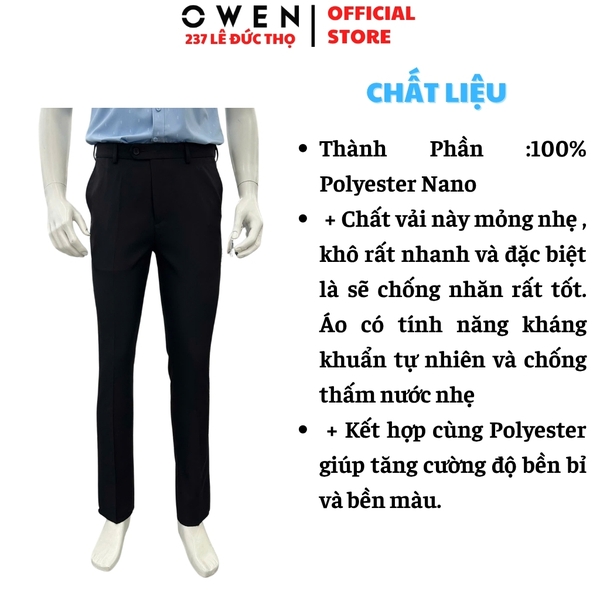 Quần Tây Nam Owen QRT263048 màu đen dáng suông regular fit cạp tăng đơ chất liệu nano
