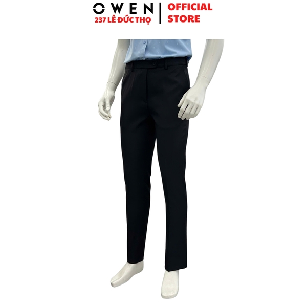 Quần Tây Nam Owen QRT262100 màu đen dáng suông regular fit cạp tăng đơ chất liệu poly rayon spandex