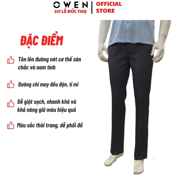 Quần Tây Nam Owen QRT263060 màu xám đậm dáng suông regular fit cạp tăng đơ chất liệu nano