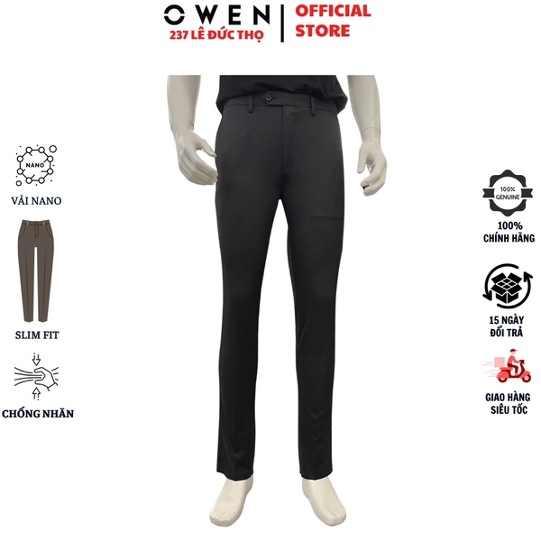 Quần Tây Nam Owen QS263047 màu đen dáng ôm slim fit chất liệu nano