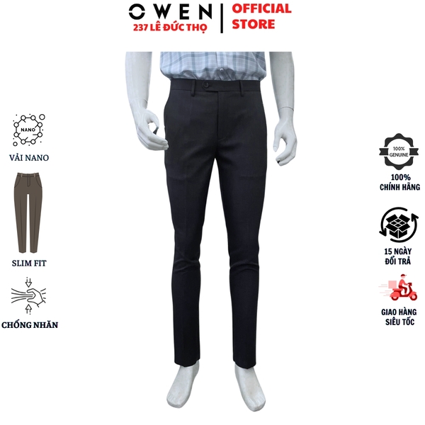 Quần Tây Nam Owen QS263052 màu xám đậm dáng ôm slim fit chất liệu nano