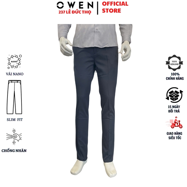 Quần Tây Nam Owen QST263044 màu xanh đậm dáng ôm slim fit cạp tăng đơ chất liệu nano