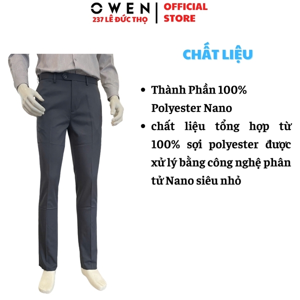 Quần Tây Nam Owen QST263044 màu xanh đậm dáng ôm slim fit cạp tăng đơ chất liệu nano