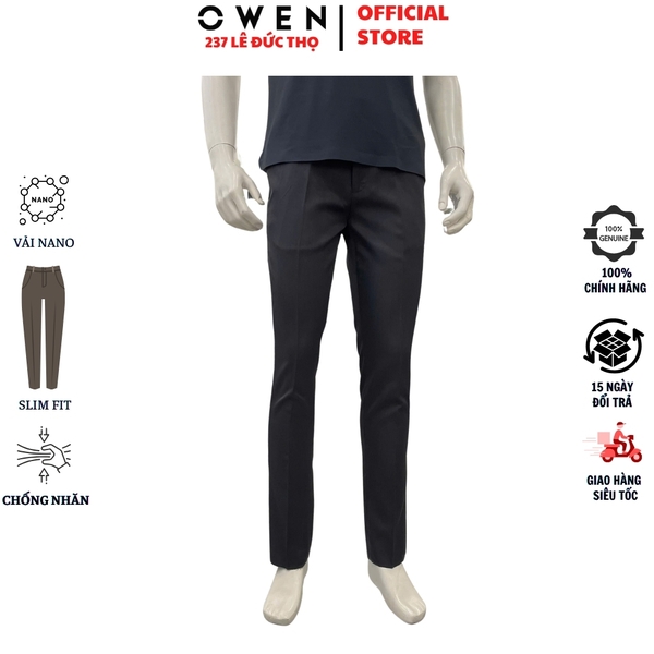 Quần Tây Nam Owen QST263061 màu xám đậm dáng ôm slim fit cạp tăng đơ chất liệu nano