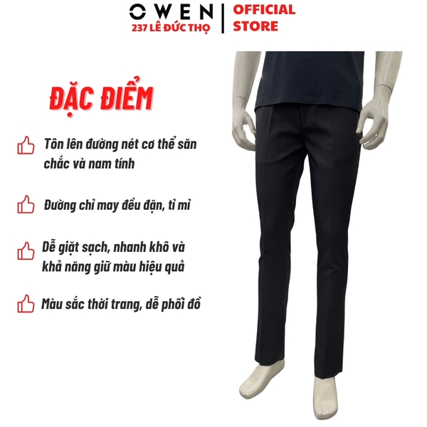 Quần Tây Nam Owen QST263061 màu xám đậm dáng ôm slim fit cạp tăng đơ chất liệu nano