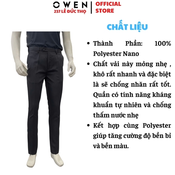 Quần Tây Nam Owen QST263061 màu xám đậm dáng ôm slim fit cạp tăng đơ chất liệu nano