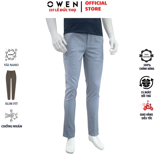 Quần Tây Nam Owen QST263062 màu xám nhạt dáng ôm slim fit cạp tăng đơ chất liệu nano