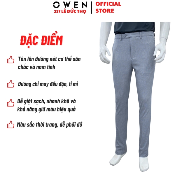 Quần Tây Nam Owen QST263062 màu xám nhạt dáng ôm slim fit cạp tăng đơ chất liệu nano