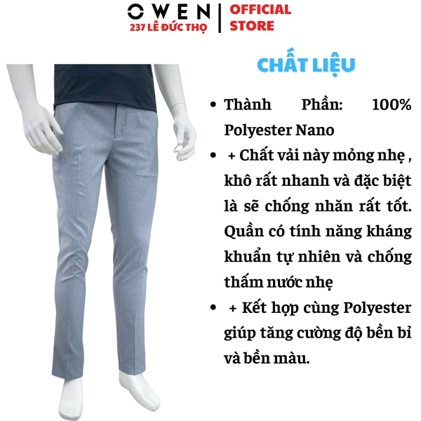 Quần Tây Nam Owen QST263062 màu xám nhạt dáng ôm slim fit cạp tăng đơ chất liệu nano