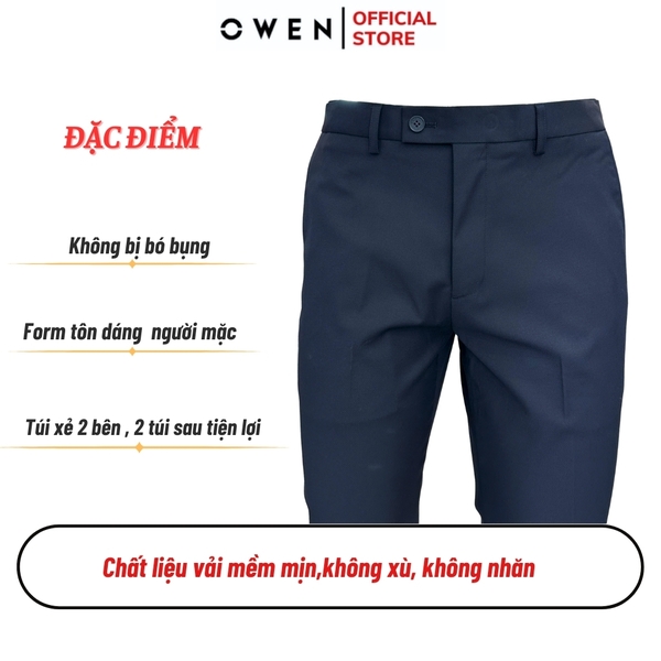 Quần Tây Nam Owen QV231841 quần vest màu navy trơn dáng suông regular fit chất liệu Knit