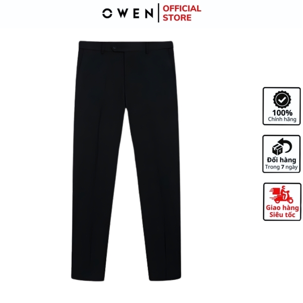 Quần Tây Nam Owen QST232451T màu đen trơn dáng ôm Slim fit cạp tăng đơ chất liệu TR spandex