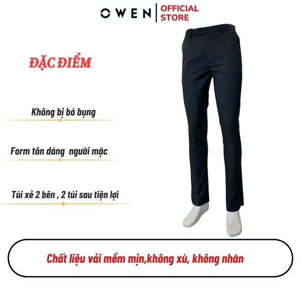 Quần Tây Nam Owen QST232451T màu đen trơn dáng ôm Slim fit cạp tăng đơ chất liệu TR spandex