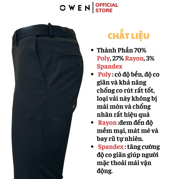 Quần Tây Nam Owen QST232451T màu đen trơn dáng ôm Slim fit cạp tăng đơ chất liệu TR spandex