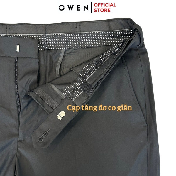 Quần Tây Nam Owen QST232451T màu đen trơn dáng ôm Slim fit cạp tăng đơ chất liệu TR spandex