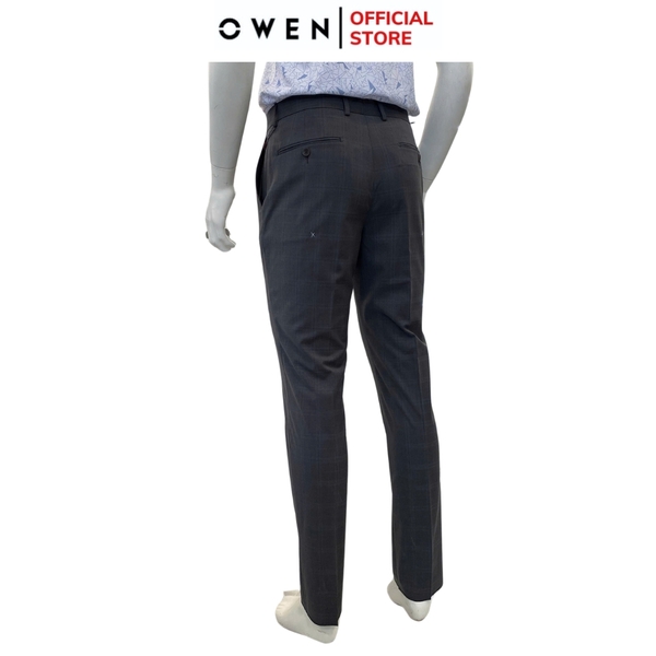 Quần tây Nam Owen QS252427 màu xám đậm kẻ caro dáng slim fit ống ôm 1 cạp chất liệu TR Spandex