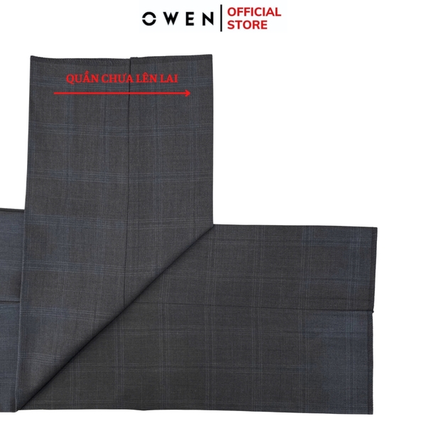 Quần tây Nam Owen QS252427 màu xám đậm kẻ caro dáng slim fit ống ôm 1 cạp chất liệu TR Spandex