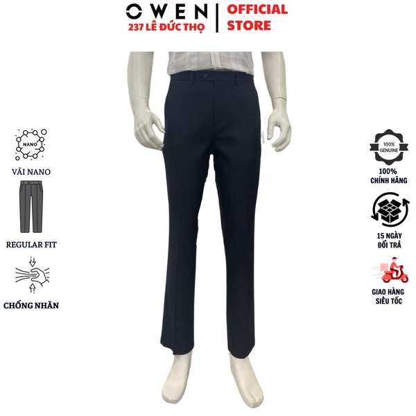 Quần Tây Nam Owen QR263067 màu đen dáng suông regular fit chất liệu polyester