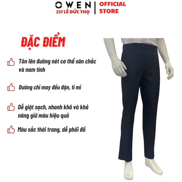 Quần Tây Nam Owen QR263067 màu đen dáng suông regular fit chất liệu polyester