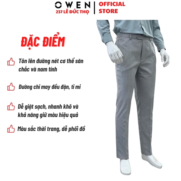 Quần tây Nam Owen QCR257094 màu xám nhạt dáng suông carot fit Chất liệu Polyester Rayon