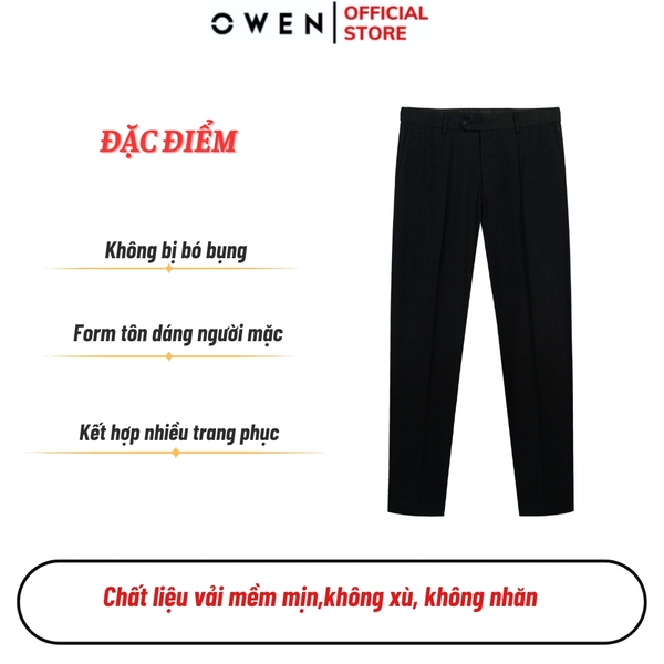 Quần tây Nam Owen QG252409 màu đen dáng suông thể thao S-form chất liệu TR spandex