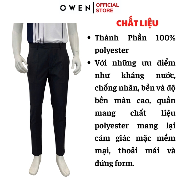 Quần tây Nam Owen QG252409 màu đen dáng suông thể thao S-form chất liệu TR spandex