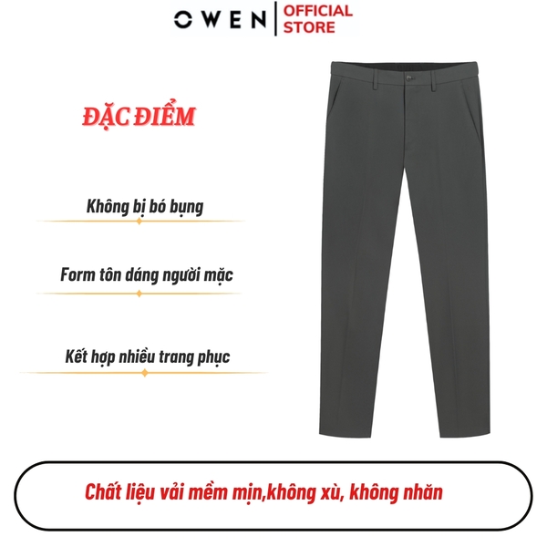 Quần tây Nam Owen QG252414 màu xám dáng suông thể thao S-form chất liệu Conjugated polyester