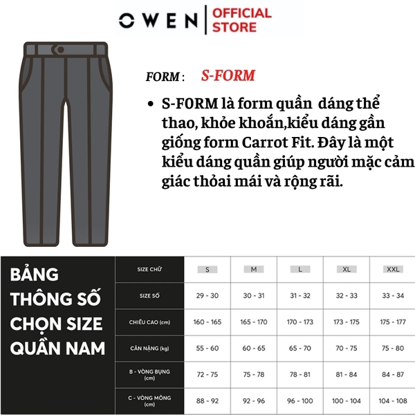 Quần tây Nam Owen QG252460 màu xanh tím than dáng suông thể thao S-form chất liệu polyester