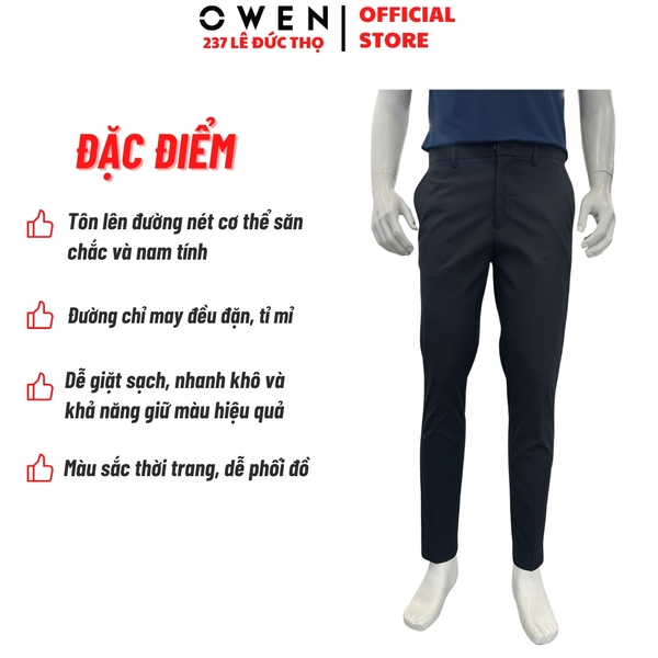 Quần tây Nam Owen QG257114 màu đen dáng suông thể thao S-Form chất liệu polyester