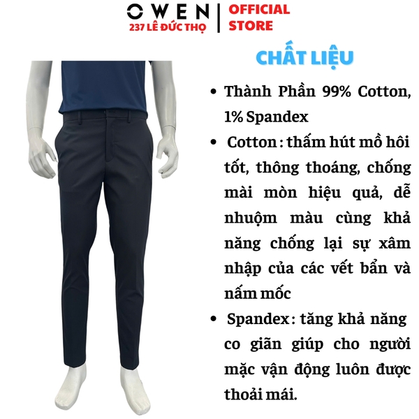 Quần tây Nam Owen QG257114 màu đen dáng suông thể thao S-Form chất liệu polyester