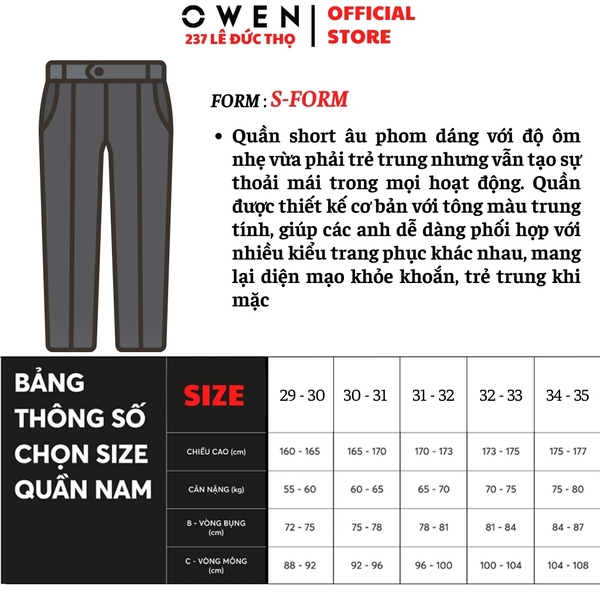 Quần tây Nam Owen QG257114 màu đen dáng suông thể thao S-Form chất liệu polyester