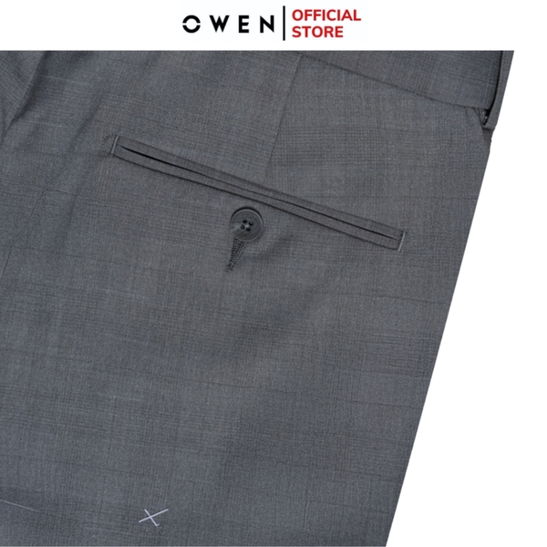Quần tây Nam Owen QGT252408 màu xám kẻ dáng S-form cạp tăng đơ chất liệu TR spandex