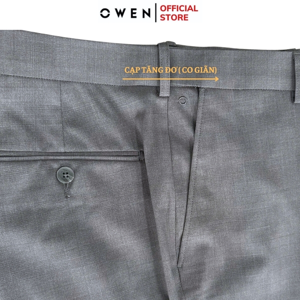 Quần tây Nam Owen QGT252408 màu xám kẻ dáng S-form cạp tăng đơ chất liệu TR spandex