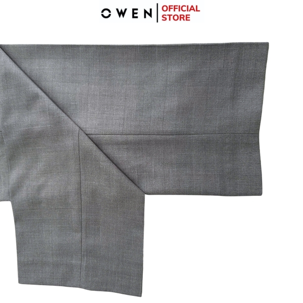 Quần tây Nam Owen QGT252408 màu xám kẻ dáng S-form cạp tăng đơ chất liệu TR spandex