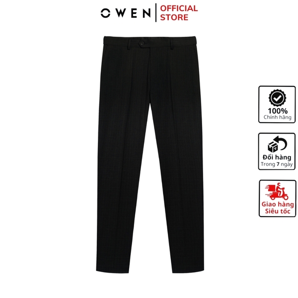 Quần tây Nam Owen QGT252410 màu đen dáng suông thể thao S-form cạp tăng đơ chất liệu TR spandex