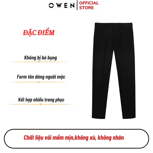 Quần tây Nam Owen QGT252410 màu đen dáng suông thể thao S-form cạp tăng đơ chất liệu TR spandex