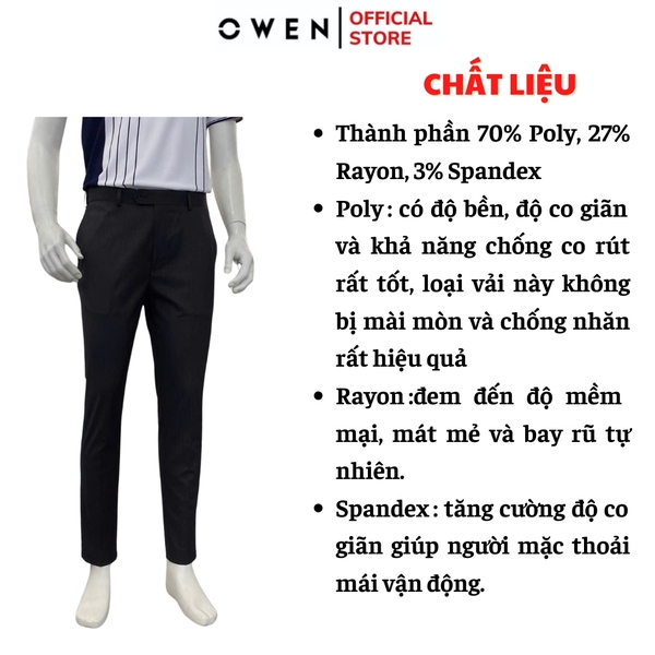 Quần tây Nam Owen QGT252410 màu đen dáng suông thể thao S-form cạp tăng đơ chất liệu TR spandex