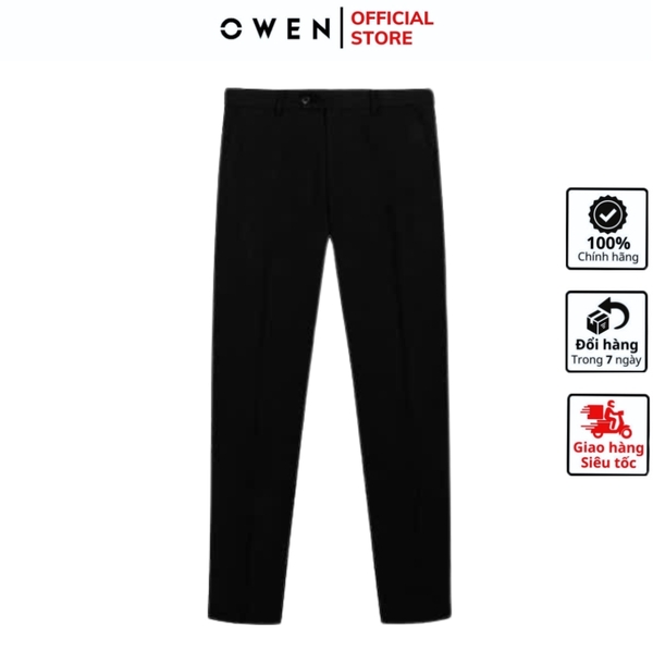 Quần Tây Nam Owen QR242847R màu đen trơn dáng suông regular fit chất liệu Knit