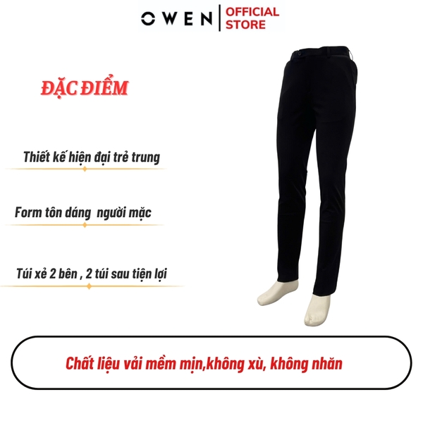 Quần Tây Nam Owen QR242847R màu đen trơn dáng suông regular fit chất liệu Knit