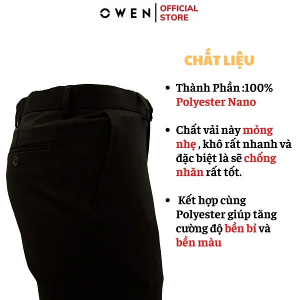 Quần Tây Nam Owen QR242847R màu đen trơn dáng suông regular fit chất liệu Knit