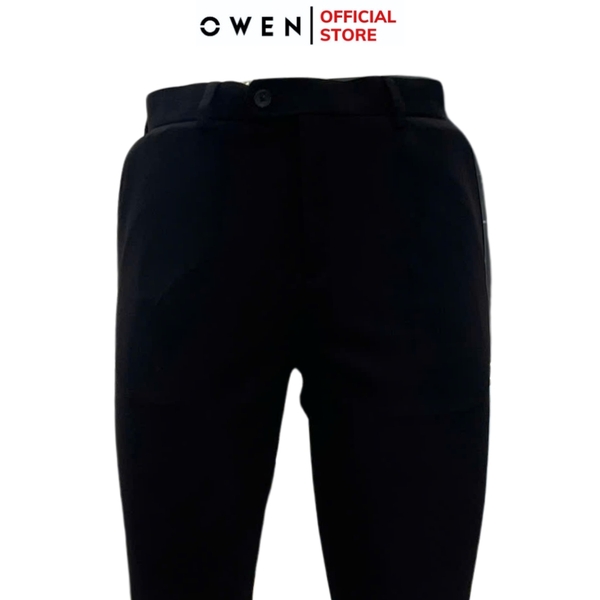 Quần Tây Nam Owen QR242847R màu đen trơn dáng suông regular fit chất liệu Knit