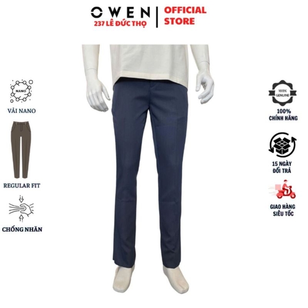 Quần Tây Nam Owen QR263057 Xanh Đậm Regular Fit Polyester Nano