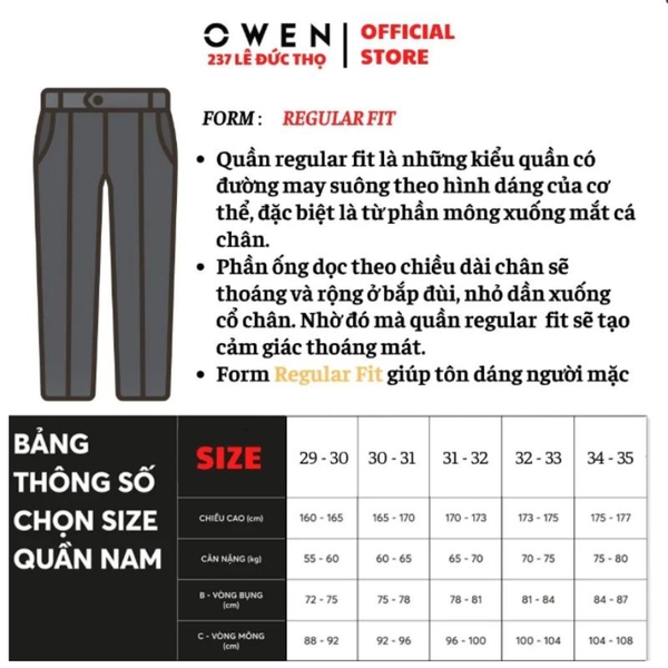 Quần Tây Nam Owen QR263057 Xanh Đậm Regular Fit Polyester Nano