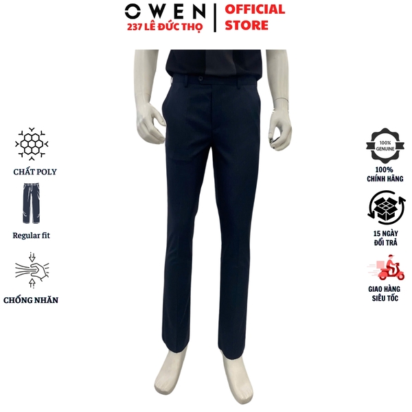 Quần Tây Nam Owen QRT252418 màu xanh tím than dáng suông regular fit cạp tăng đơ chất liệu TR spandex