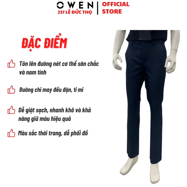 Quần Tây Nam Owen QRT252418 màu xanh tím than dáng suông regular fit cạp tăng đơ chất liệu TR spandex