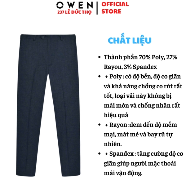 Quần Tây Nam Owen QRT252418 màu xanh tím than dáng suông regular fit cạp tăng đơ chất liệu TR spandex