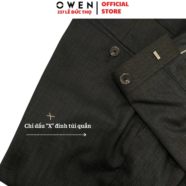 Quần Tây Nam Owen QRT252418 màu xanh tím than dáng suông regular fit cạp tăng đơ chất liệu TR spandex