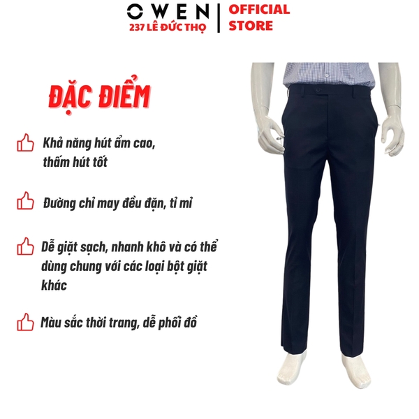 Quần Tây Nam Owen QRT262076 Xanh Tím Than Kẻ Regular Fit Cạp Tăng Đơ